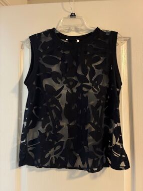 Unk Black Sheer Floral Cutout Sleeveless Tank
